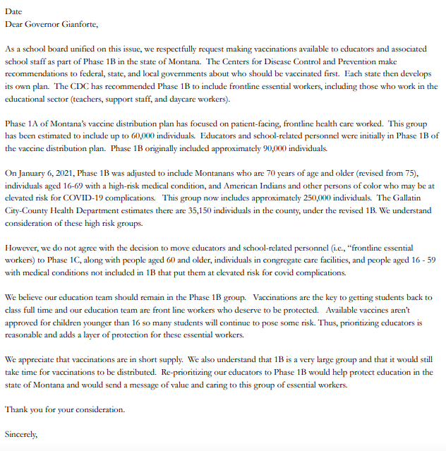 Letter to Gov. Gianforte
